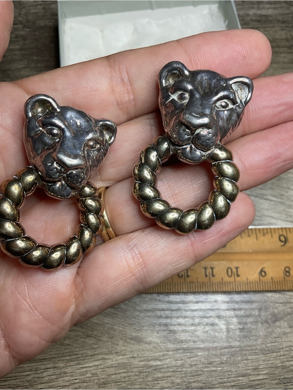 Vintage Sterling Silver Panther Door Knocker Clip-On Earrings .925